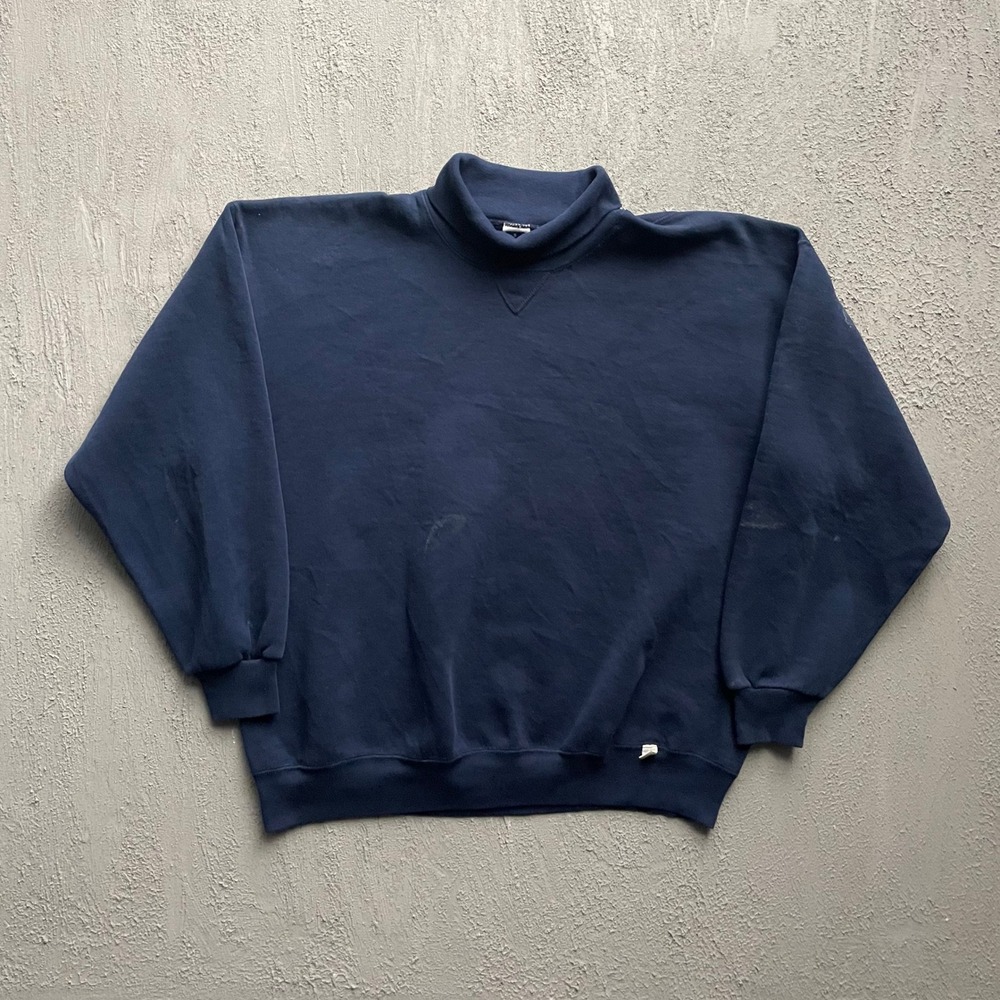 Vintage Mock Neck Sweatshirt Men XXL Navy Blue 90s Russell Athletic